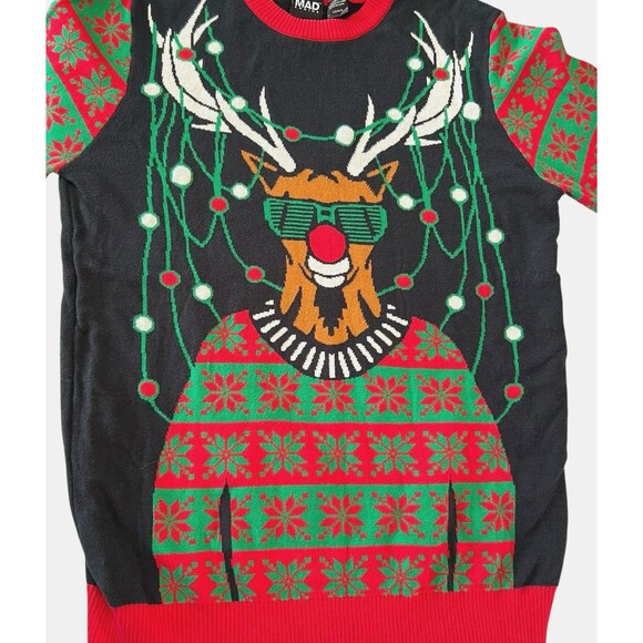 Mad Engine Rudolph Sunglass Snow Holiday Christmas Funky Sweater Size Large - Picture 2 of 14